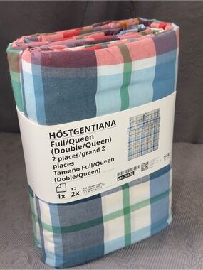 Ikea HOSTGENTIANA Full/Queen Duvet Cover w/ Pillowcases Bed Set Multicolor/Check